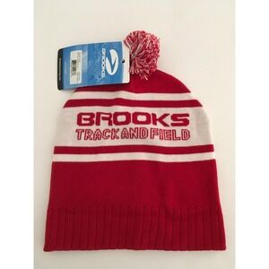 Brooks Track and Field Red Pom Beanie Unisex Running Apparel New